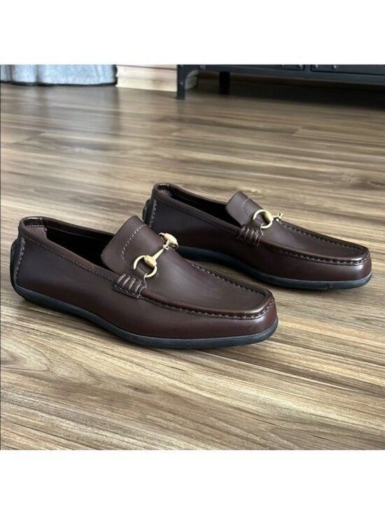 GUCCI Brown Leather Horsebit Driving Loafers Men\'s Back Heel Logo Rubber Sole main image 7